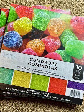 60 Sheets Glitter Arts & Crafts Paper, Gum Drops, 12x12, 5 Colors, Bundle